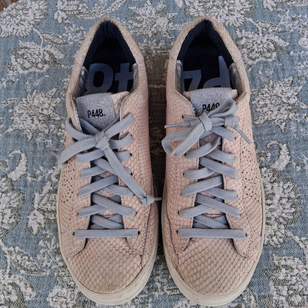 🪱 P448 John Prince Pink Python Snake Print Low Top Sneakers Sz.38/7.5 - Picture 3 of 16